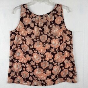 LOFT Petite Floral‎ Sleeveless Top Brown Pink Peach Blouse MP